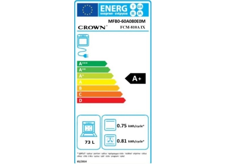 Εντοιχιζόμενος φούρνος FCM 810A IX, 73 λίτρα,Crown 