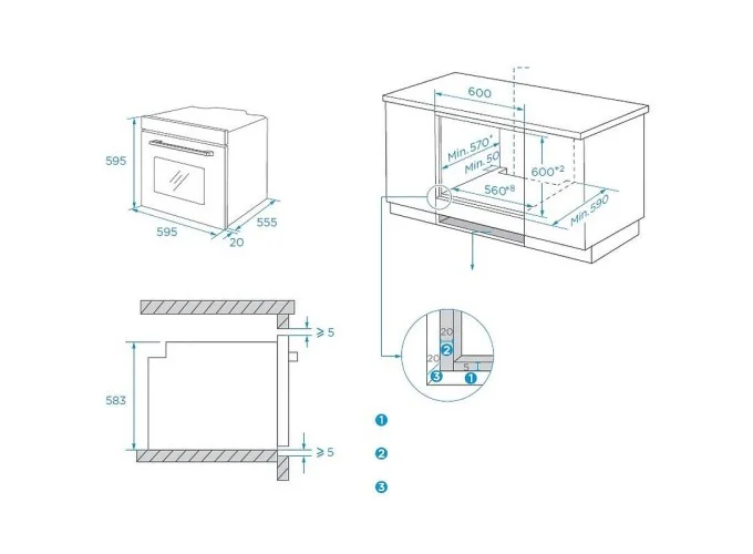 Φούρνος άνω πάγκου, 70lt, Π59.5 Υ59.5 Β55.5 εκ. ,FCM 900 D BX,  Crown  