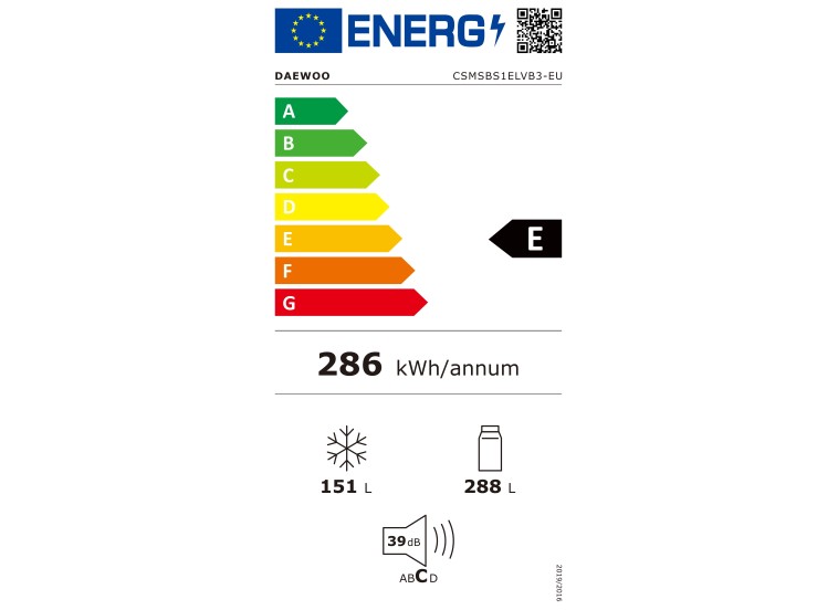 Ψυγείο ντουλάπα , CSMSBS1ELVB3-EU , 439 lt , No Frost , Inox, Daewoo Ψυγείο ντουλάπα , CSMSBS1ELVB3-EU , 439 lt , No Frost , Inox, Daewoo