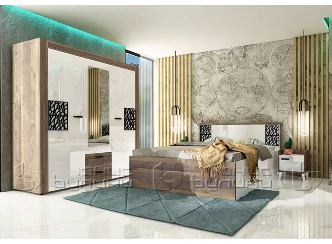 Σετ Κρεβατοκάμαρας 4 τεμαχίων 160/200, Cahara, 261/206/98 εκ., Σονομα / Λευκό, Genomax