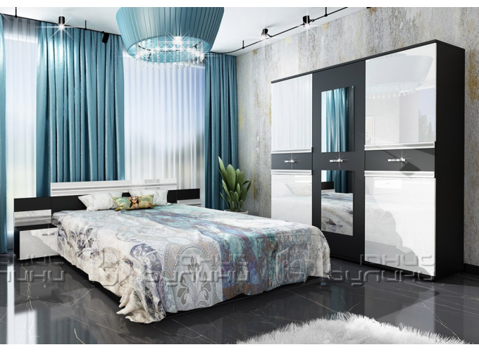 Σετ Κρεβατοκάμαρας 4 τεμαχίων 160/200, Roka, 240,5/204,5/70 εκ., Λευκό / Μαύρο, Genomax