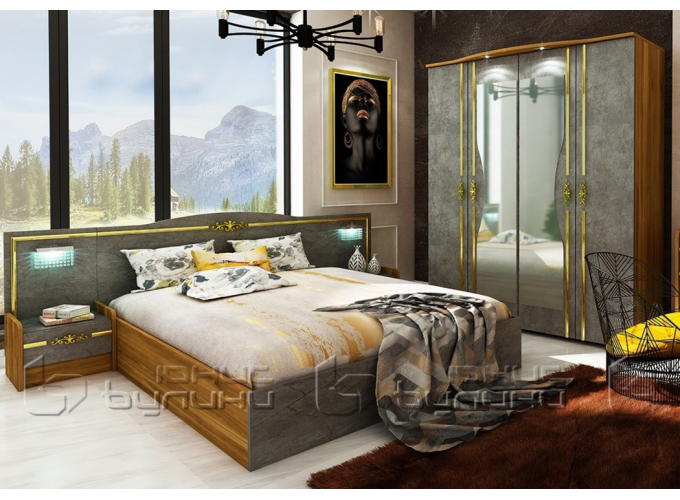 Σετ Κρεβατοκάμαρας 4 τεμαχίων 160/200, Oscar, 252,5/204,5/87 εκ., Καφέ/γκρι, Genomax