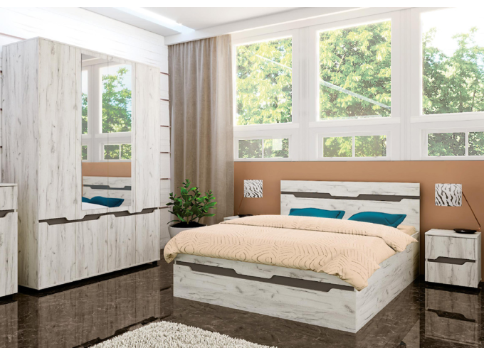 Σετ Κρεβατοκάμαρας 4 τεμαχίων 140/200, Talina, 145/209/85 εκ., Λευκό/γκρι, Genomax