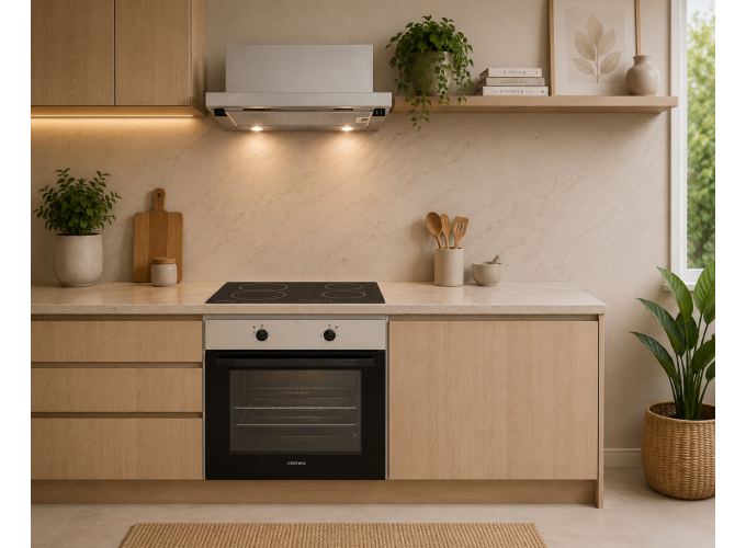 Σετ Φούρνος Εστία, Απορροφητήρας FCM 106AIX + PVT604.C + HB 6001 IX, Crown
