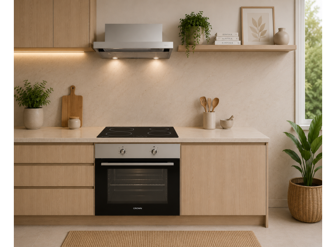 Σετ Φούρνος Εστία, Απορροφητήρας FCM 600A IX + PVT604.C + HB 6001 IX, Crown