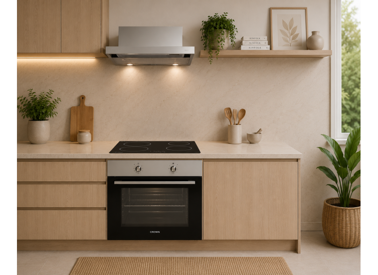 Σετ Φούρνος Εστία, Απορροφητήρας FCM 600A IX + PVT604.C + HB 6001 IX, Crown
