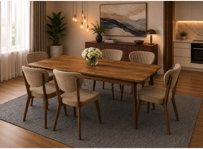 Σετ Τραπεζαρίας 7 τεμαχίων , Walnut , All4home