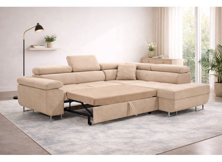 Γωνιακός καναπές κρεβάτι Alexander με αποθηκευτικό χώρο , αριστερή γωνία, MADRID 26, 275x202 εκ, Silk