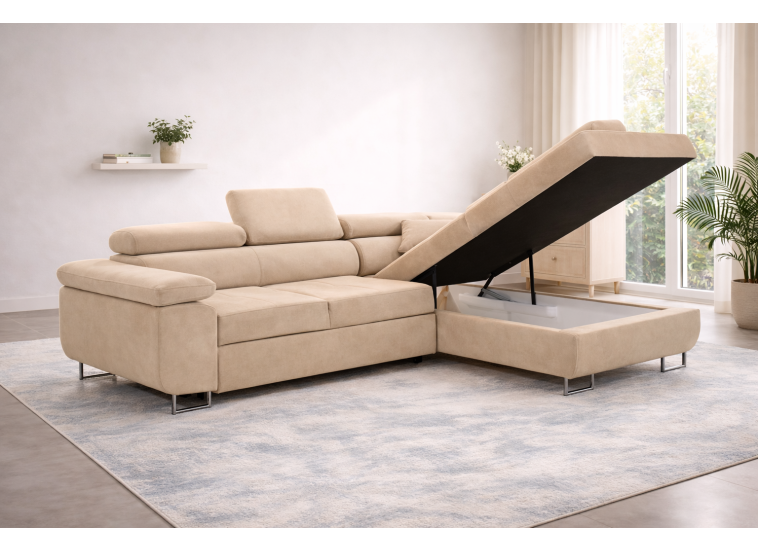 Γωνιακός καναπές κρεβάτι Alexander με αποθηκευτικό χώρο , αριστερή γωνία, MADRID 26, 275x202 εκ, Silk