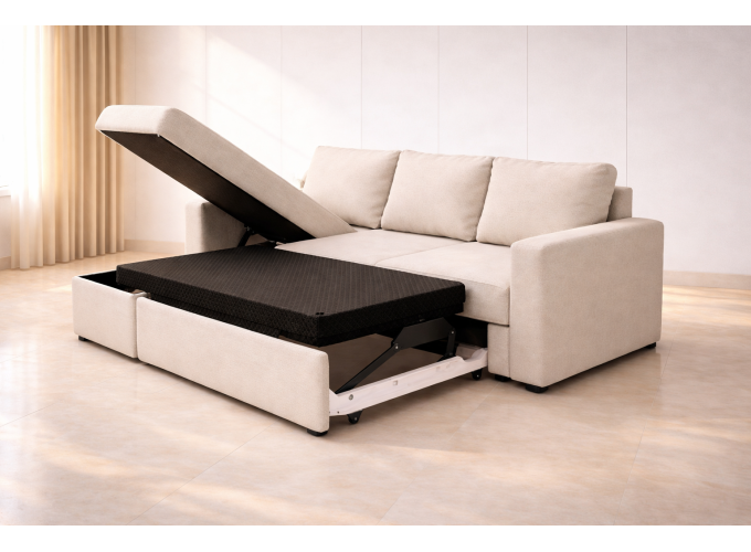 Γωνιακός καναπές κρεβάτι, San Diego, με αποθηκευτικό χώρο, 235x160, Silk