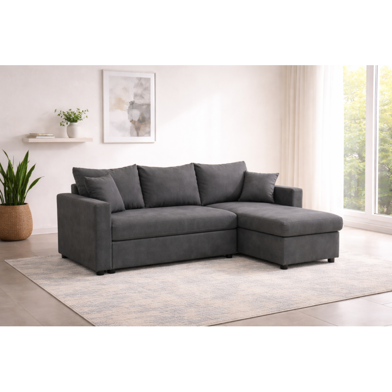 Γωνιακός καναπές κρεβάτι, San Diego, με αποθηκευτικό χώρο, Γκρι, 235x160, Silk
