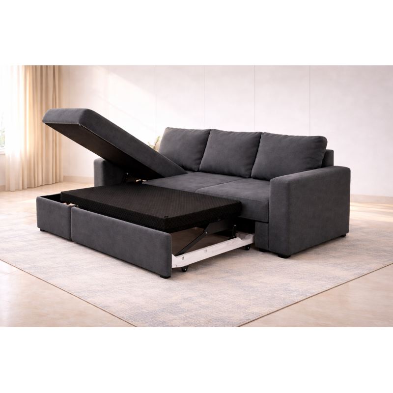 Γωνιακός καναπές κρεβάτι, San Diego, με αποθηκευτικό χώρο, Γκρι, 235x160, Silk