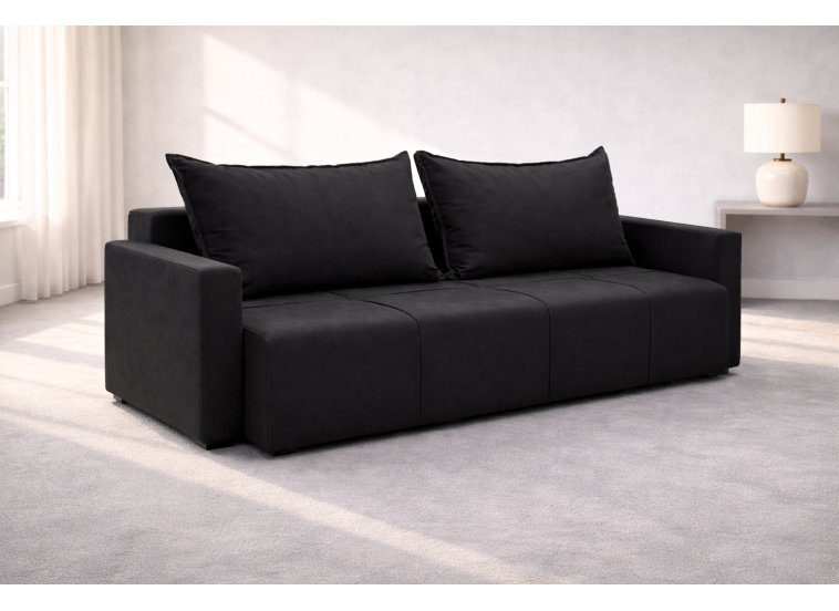 Καναπές κρεβάτι με μπράτσα , Palermo, με αποθηκευτικό χώρο , Μαύρο
