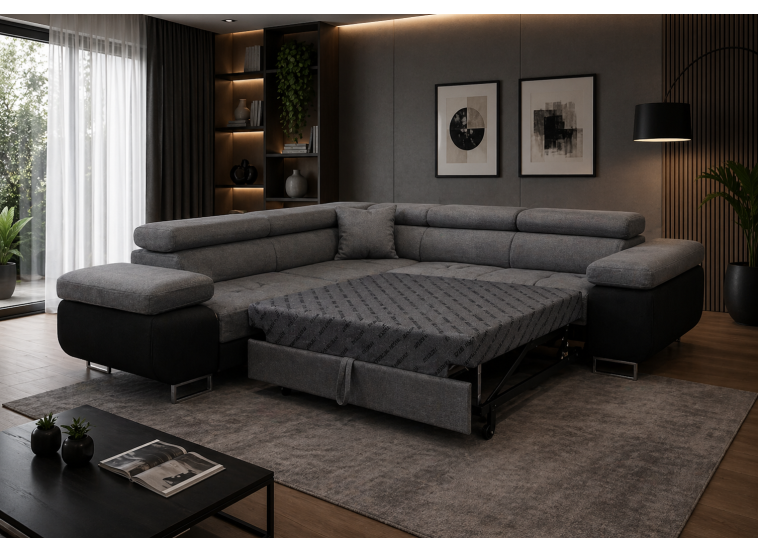 Γωνιακός καναπές κρεβάτι Alexander με αποθηκευτικό χώρο (αριστερή γωνία), Γκρι, 275x202 εκ, Silk