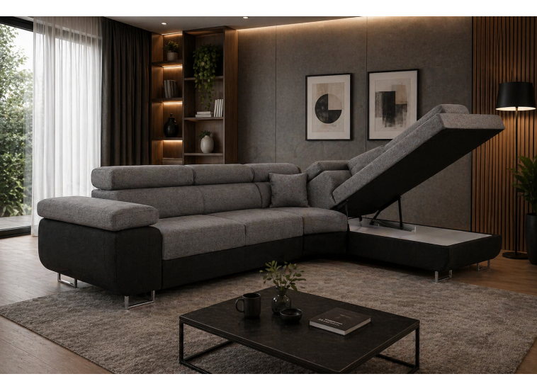 Γωνιακός καναπές κρεβάτι Alexander με αποθηκευτικό χώρο (αριστερή γωνία), Γκρι, 275x202 εκ, Silk