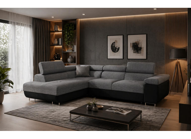 Γωνιακός καναπές κρεβάτι Alexander με αποθηκευτικό χώρο (αριστερή γωνία), Γκρι, 275x202 εκ, Silk