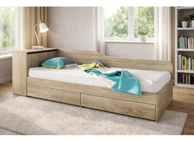 Κρεβάτι μονό με συρτάρια 82/190, ΔΩΡΟ Ορθοπεδικό στρώμα, 1212005 Σόνομα, 228x71x87 εκ., Genomax 