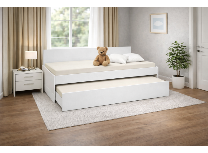 Κρεβάτι Καναπές με συρόμενο 2ο κρεβάτι Bisi Sandwich Λευκό, 87,6x197,7x73cm, Genomax