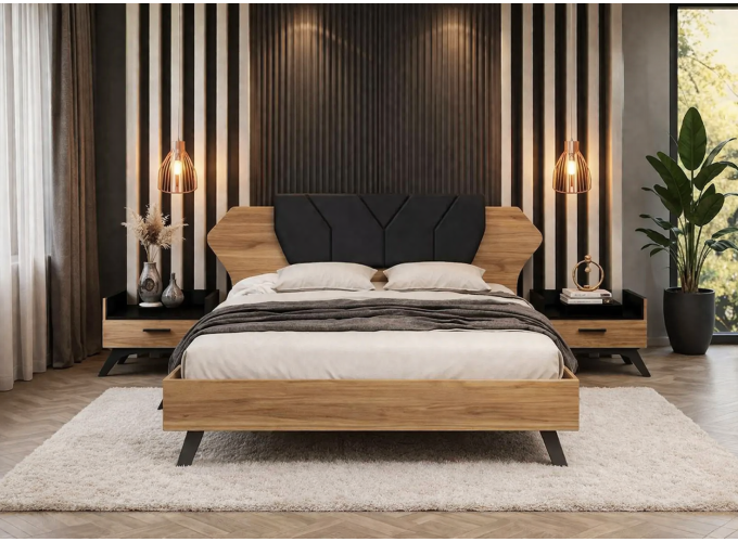 Κρεβάτι διπλό με 2 κομοδίνα, 160/200, Kafe, Genomax