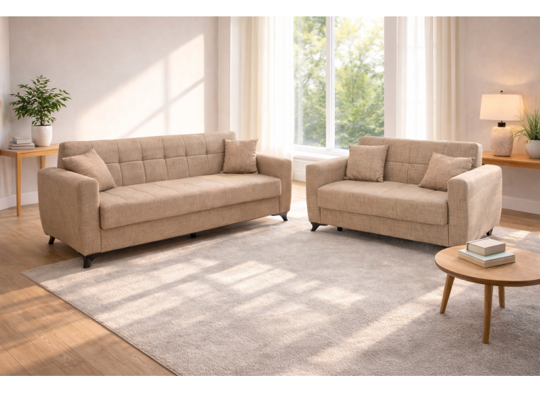 Σετ σαλονιού, Τριθέσιος - Διθέσιος καναπές Modesto,Μπεζ , All4home