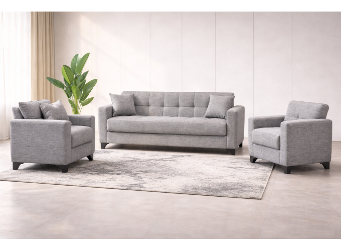 Σετ σαλονιού, Τριθέσιος - Διθέσιος - Πολυθρόνα  Modesto, Γκρί , All4home