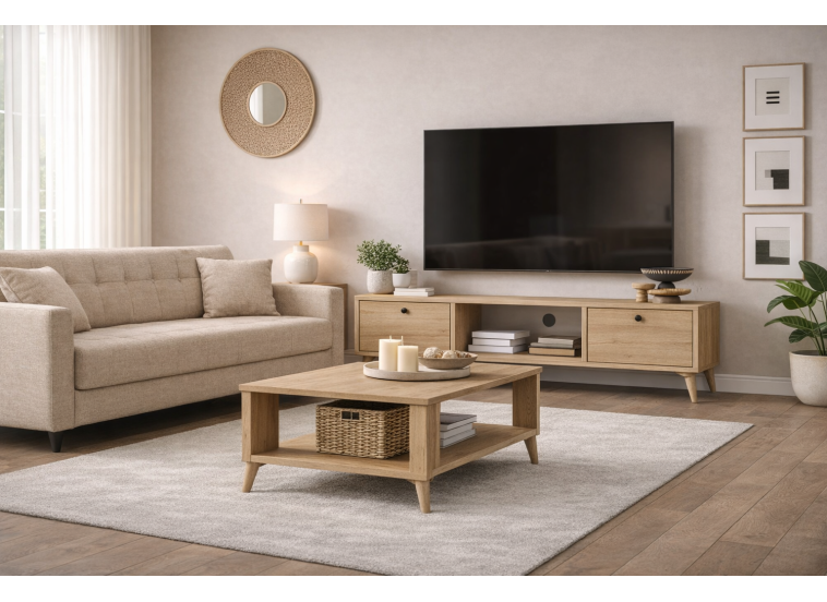 Σετ Σαλονιού Modesto 3, Έπιπλο Τηλεόρασης SERENAT 1216 Μπεζ,Τραπέζι Orta Sehra 2060,All4home