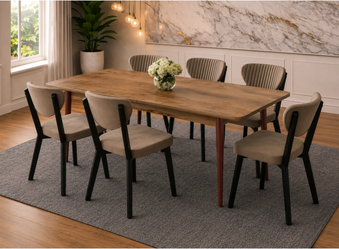 Σετ Τραπεζαρίας 7 τεμαχίων , Walnut , All4home