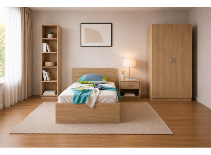 Σετ Παιδικού Δωματίου Oak Modern με Κρεβάτι, Ντουλάπα, Κομοδίνο & Βιβλιοθήκη, All4home