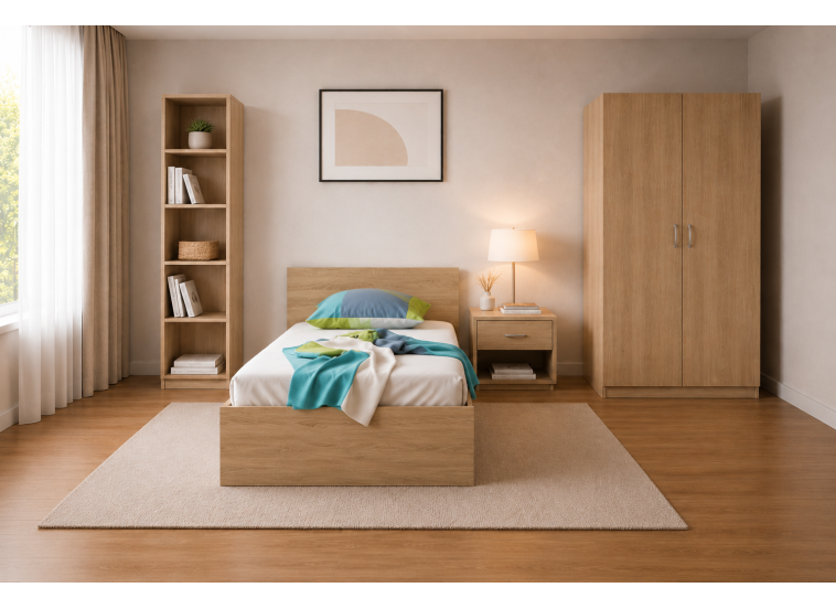 Σετ Παιδικού Δωματίου Oak Modern με Κρεβάτι, Ντουλάπα, Κομοδίνο & Βιβλιοθήκη, All4home