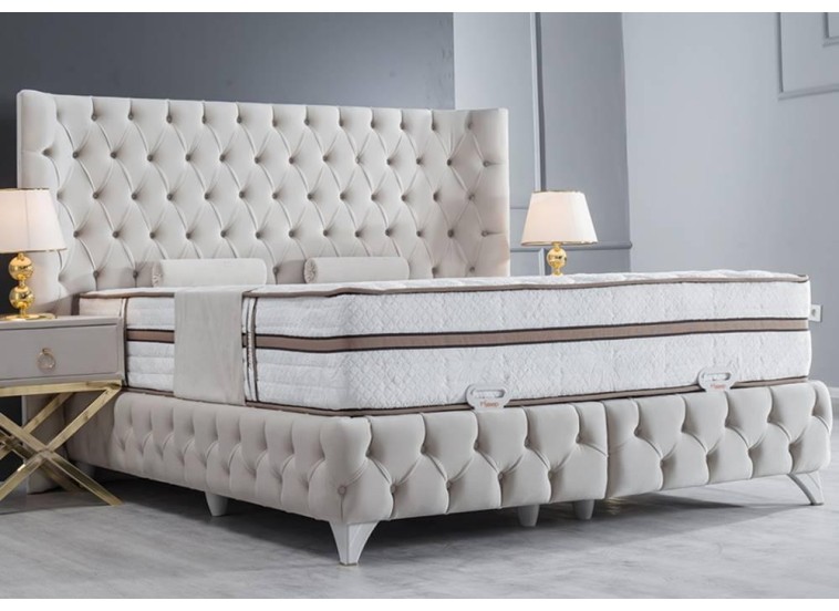 Fabric double bed with mattress and pillows Nerina, beige No. babyface 04, 160x200 cm, All4home Fabric double bed with mattress and pillows Nerina, beige No. babyface 04, 160x200 cm, All4home