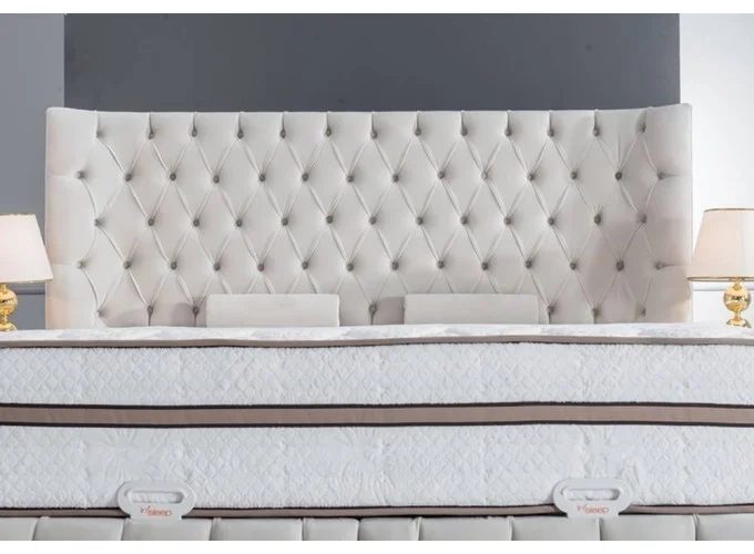 Κρεβάτι υφασμάτινο διπλό Δώρο Στρώμα και Μαξιλάρια Fedora, μπεζ Νο babyface 04, 160x200 εκ., All4home