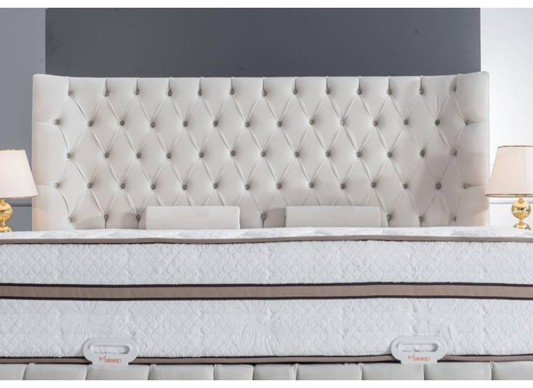 Fabric double bed with mattress and pillows Nerina, beige No. babyface 04, 160x200 cm, All4home Fabric double bed with mattress and pillows Nerina, beige No. babyface 04, 160x200 cm, All4home