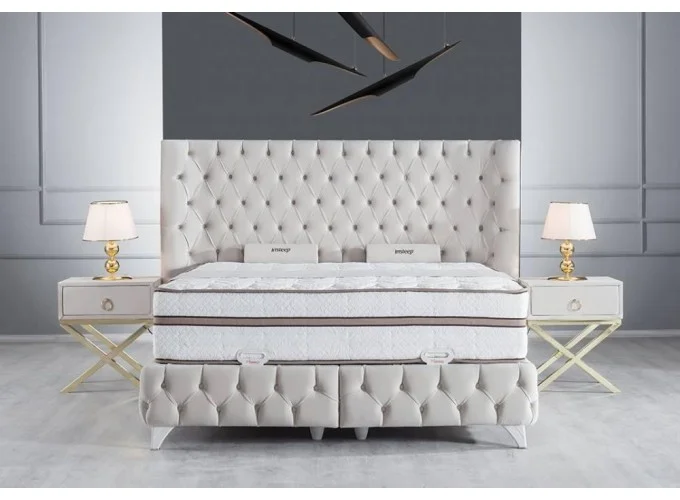 Κρεβάτι υφασμάτινο διπλό Δώρο Στρώμα και Μαξιλάρια Fedora, μπεζ Νο babyface 04, 160x200 εκ., All4home