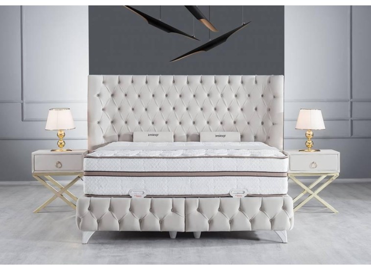 Fabric double bed with mattress and pillows Nerina, beige No. babyface 04, 160x200 cm, All4home Fabric double bed with mattress and pillows Nerina, beige No. babyface 04, 160x200 cm, All4home