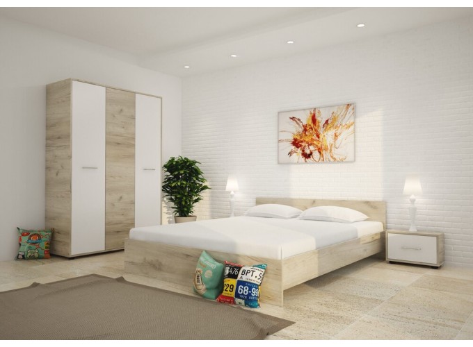 Σετ Κρεβατοκάμαρας 4 τεμαχίων Hera,Σόνομα με λευκό για στρώμα 160/200 εκ., 163/204/60 εκ., All4home