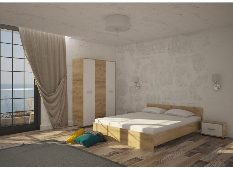 Σετ Κρεβατοκάμαρας 4 τεμαχίων Hera,Σόνομα με λευκό για στρώμα 160/200 εκ., 163/204/60 εκ., All4home