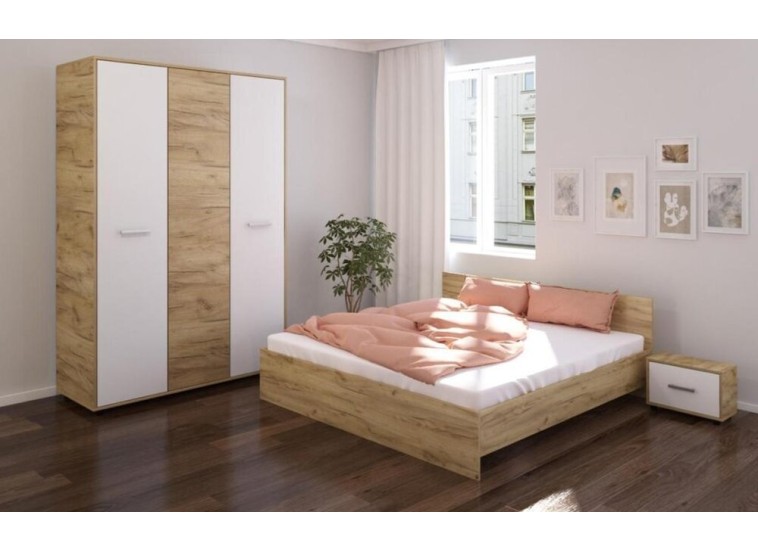 Σετ Κρεβατοκάμαρας 4 τεμαχίων Hera,Σόνομα με λευκό για στρώμα 160/200 εκ., 163/204/60 εκ., All4home