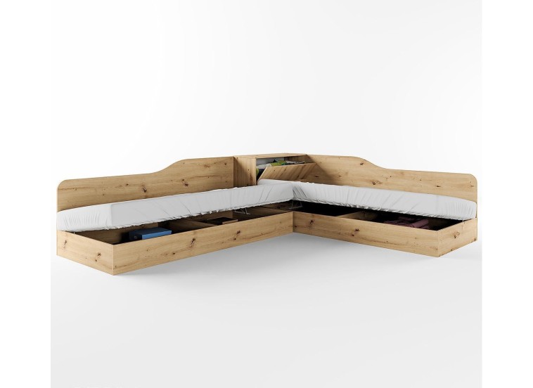 Κρεβάτι γωνιακό μπαούλο, Σόνομα, 1212001, Δώρο Μηχανισμός Ανύψωσης, 82/190, Genomax