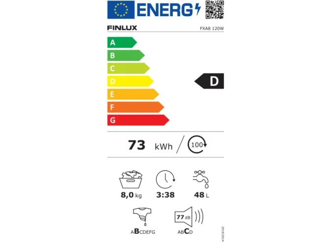 Πλυντήριο ρούχων 1200 στροφών 8kg,  FXA8 120W, Finlux