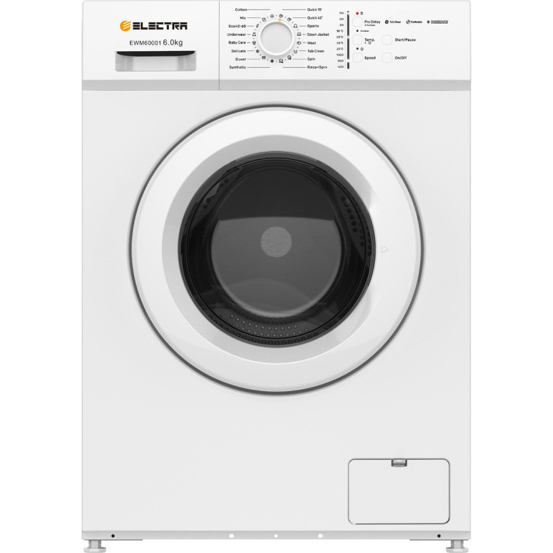 Πλυντήριο ρούχων,  Electra EWM60001, 1000 στροφών, 6,00 kg, E, Λευκό