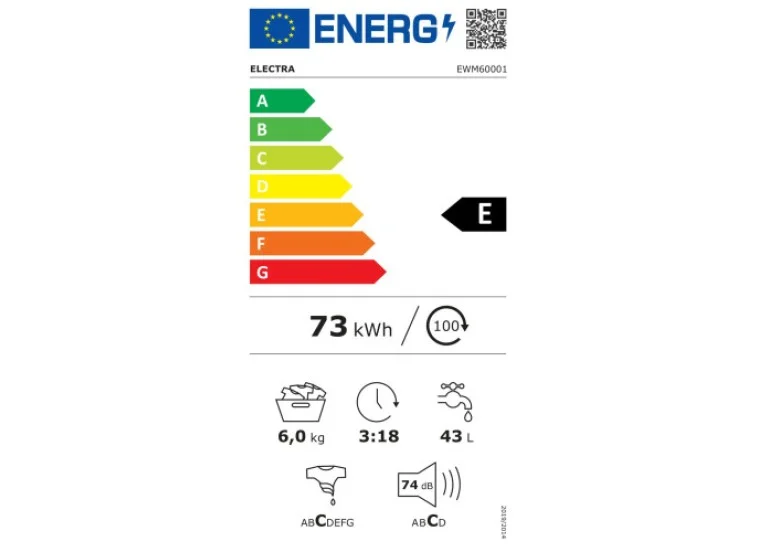 Πλυντήριο ρούχων, Electra EWM60001, 1000 στροφών, 6,00 kg, E, Λευκό Πλυντήριο ρούχων, Electra EWM60001, 1000 στροφών, 6,00 kg, E, Λευκό