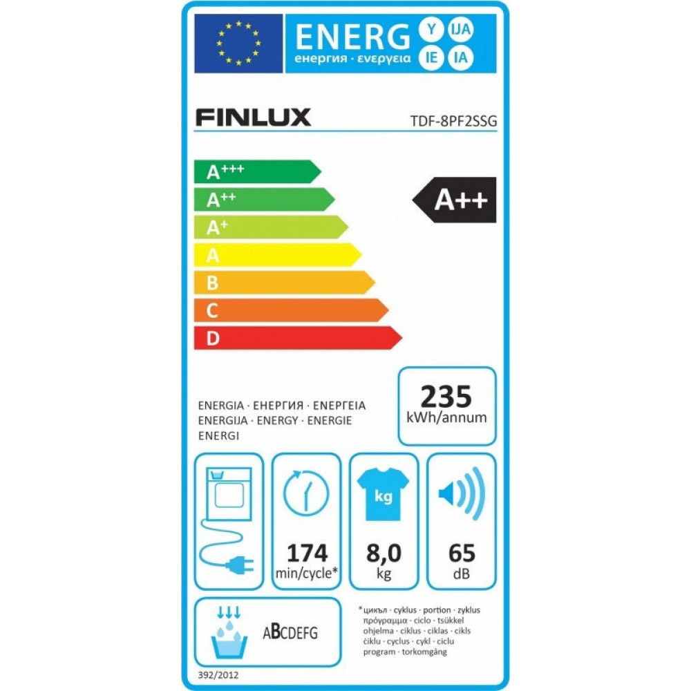 Στεγνωτήριο Finlux TDF-8TP2 , 8 kg, A++, Λευκό