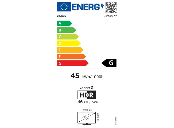 Τηλεόραση Smart, LED, 43 ίντσες, 109 εκ., 1920x1080 FULL HD, Android, 43FB02AWF ,Crown 