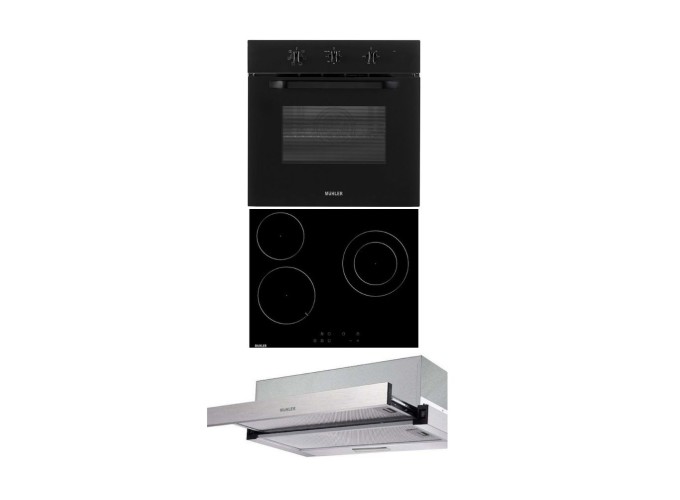 Σετ Φούρνος άνω Πάγκου 65lt με Κεραμικές Εστίες και Απορροφητήρα Π59εκ., BO6508MA + CHP32 + AMK-775T-S2 , Muhler