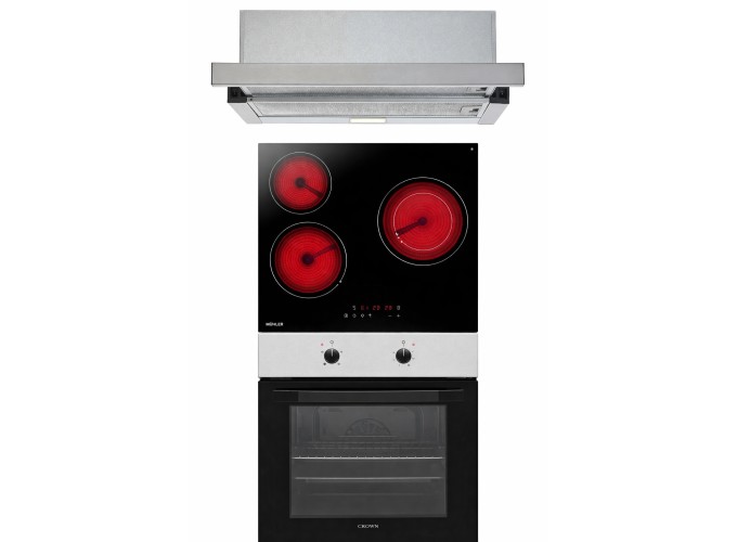 Σετ Φούρνος Εστία, Απορροφητήρας FCM 106AIX + CHP32 + CT6040IX , Crown