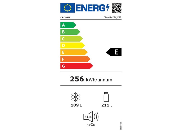 Ψυγειοκαταψύκτης NoFrost Υ185xΠ60xΒ65.8εκ. Inox, CBN444DIX/DIS , Crown Ψυγειοκαταψύκτης NoFrost Υ185xΠ60xΒ65.8εκ. Inox, CBN444DIX/DIS , Crown