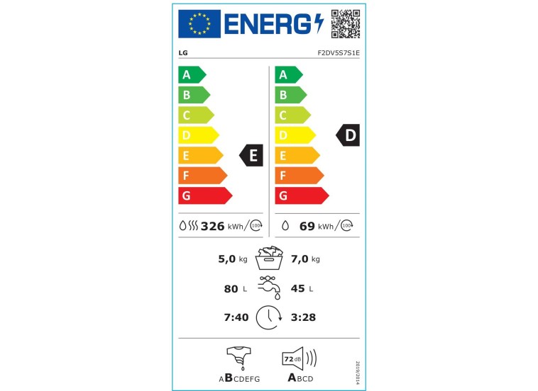 Πλυντήριο - Στεγνωτήριο ρούχων 7kg/ 5kg, LG F2DV5S7S1E, 1200 στροφές , LG Πλυντήριο - Στεγνωτήριο ρούχων 7kg/ 5kg, LG F2DV5S7S1E, 1200 στροφές , LG