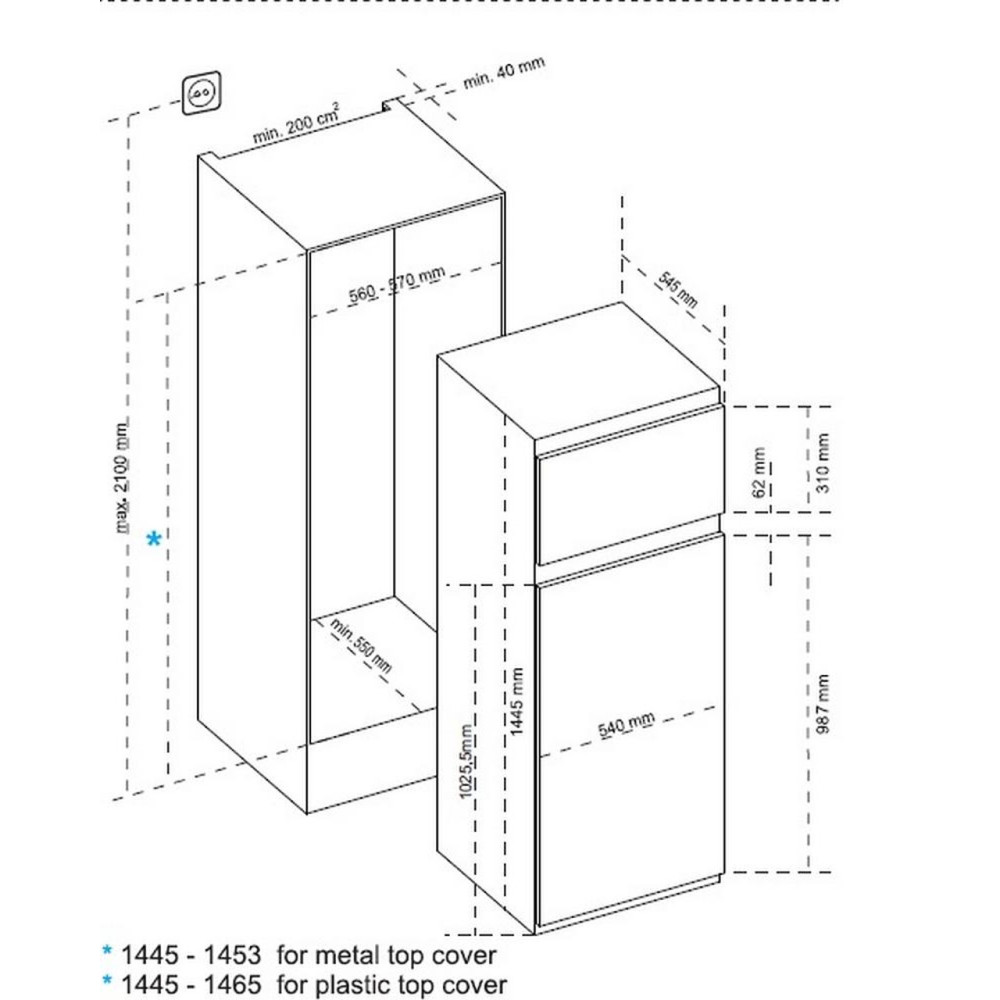 Εντοιχιζόμενο Ψυγείο Δίπορτο, Finlux , FXN 2630,  210lt