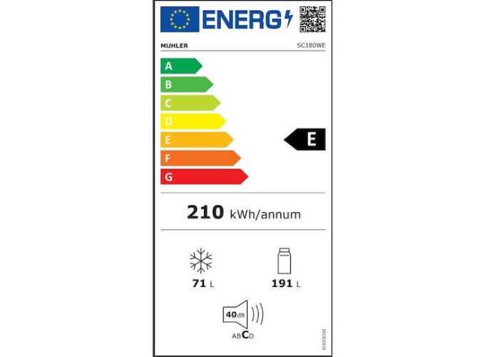 Ψυγειοκαταψύκτης 262lt Υ180xΠ55xΒ56εκ. Λευκός SC180WE, Muhler
