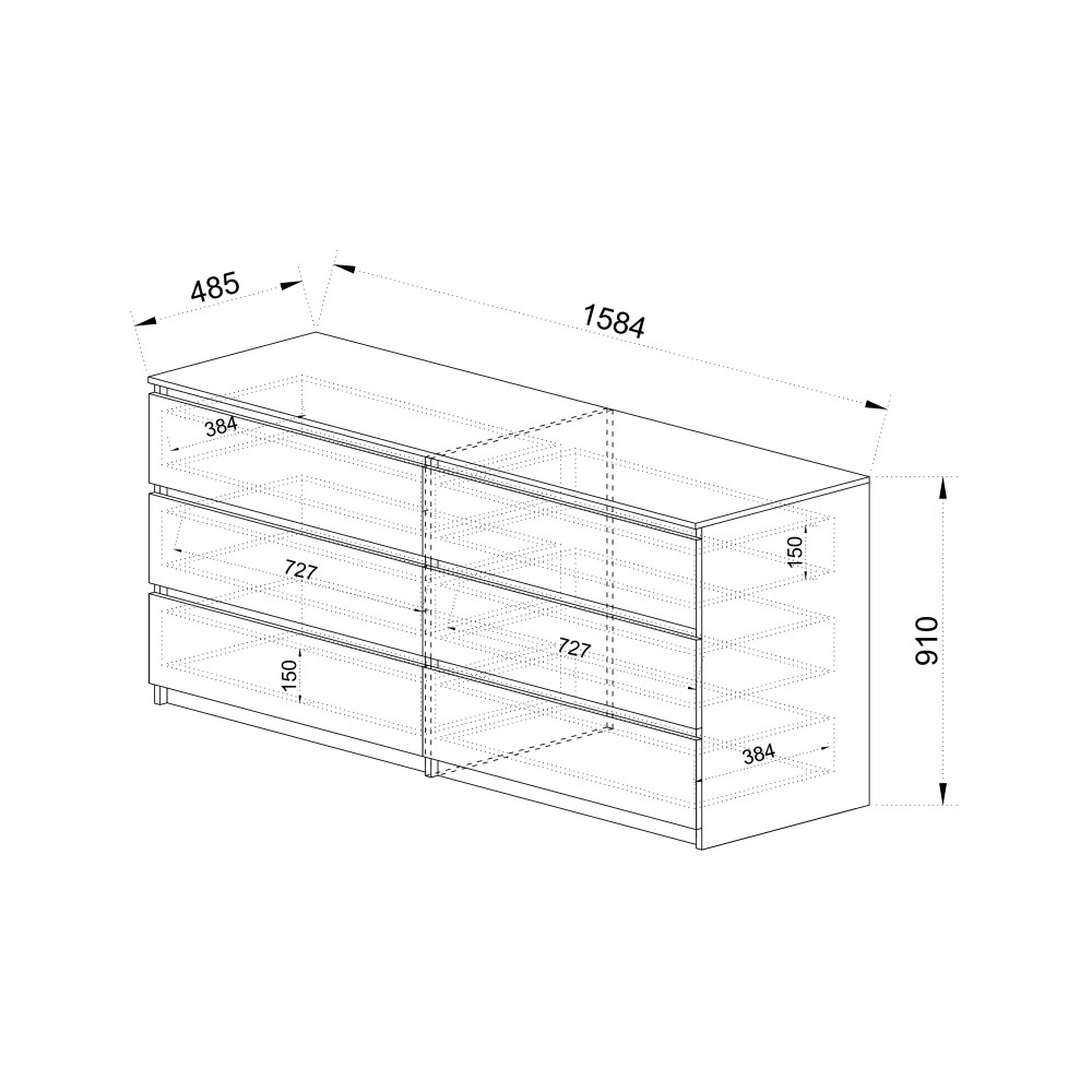 Συρταριέρα με 6 συρτάρια 1213076, Σόνομα Λευκό, 158,5x48.5x91 εκ., Genomax
